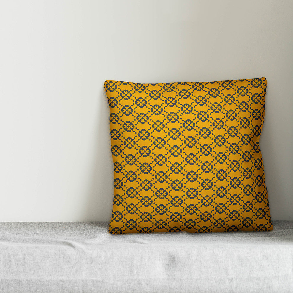 Floral Argyle, Yellow and Gray Outdoor Throw Pillow, 18"x18"