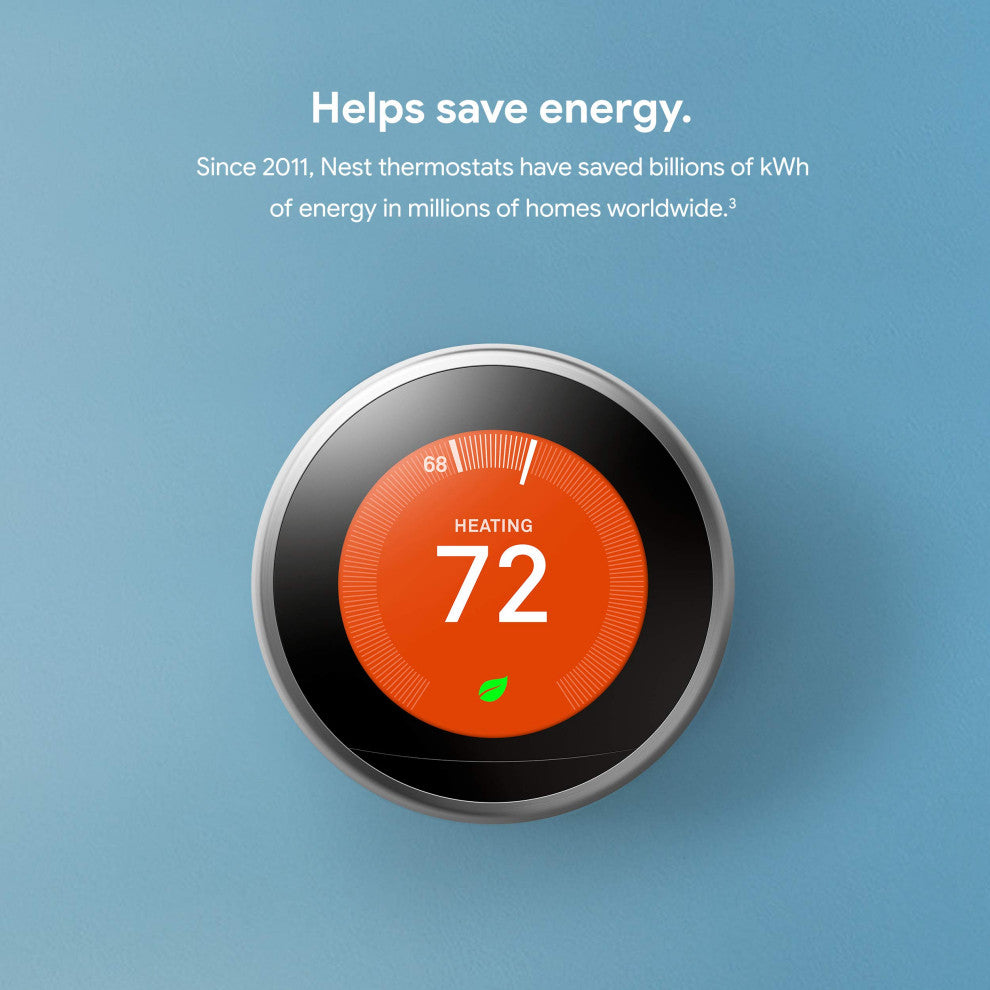 Nest Learning Thermostat - Programmable Smart Thermostat for Home - 3rd, Polished Steel