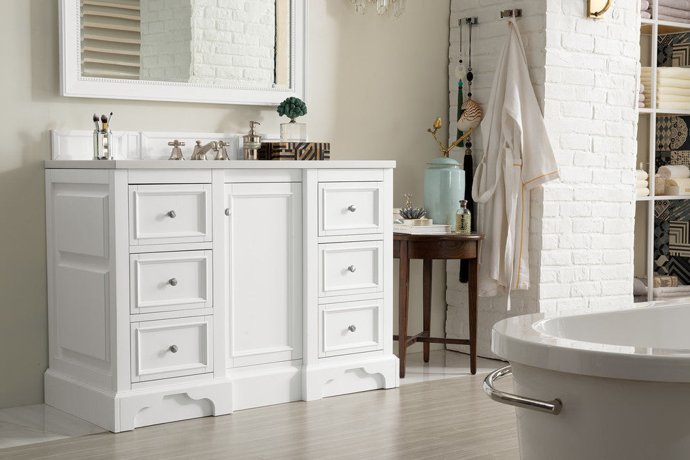 De Soto 48" Single Vanity, Bright White,  Eternal Jasmine Pearl Quartz Top