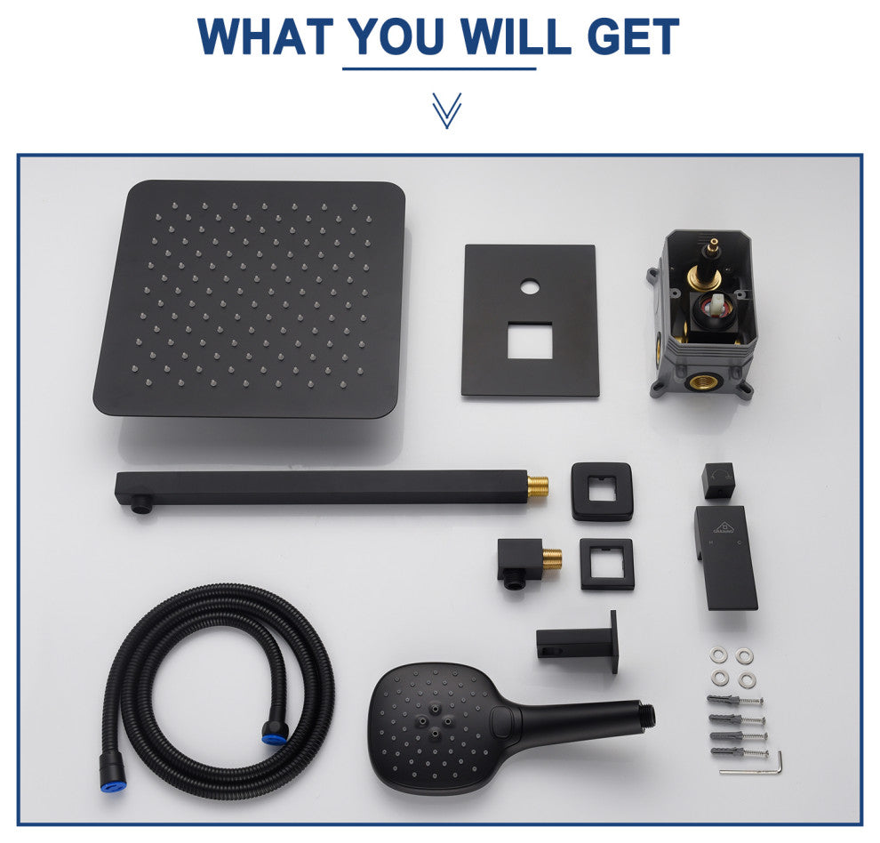 CASAINC 10" Wall Mounted 3 Spray Handheld Rainfall Luxury Shower System Set, Matte Black