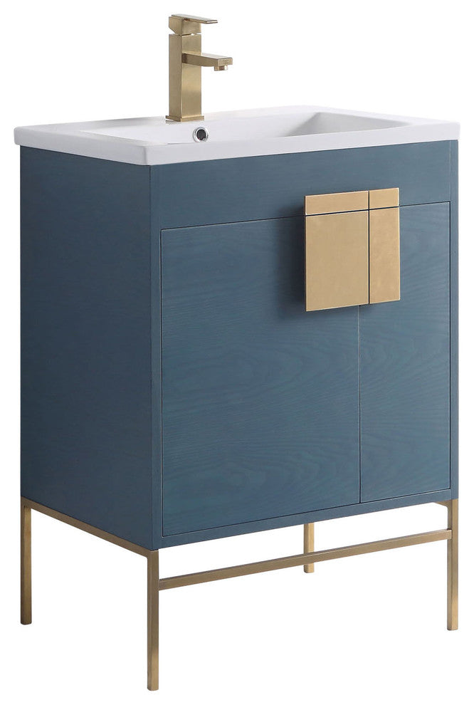 Bathroom Vanity Set, French Blue, 24", Satin Brass Hardware