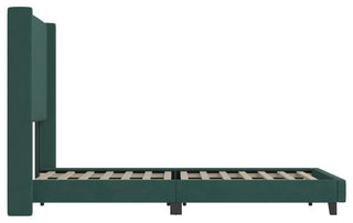 Bianca Upholstered Platform Bed w/Vertical Stitched Wingback Headboard, Emerald Velvet, Queen