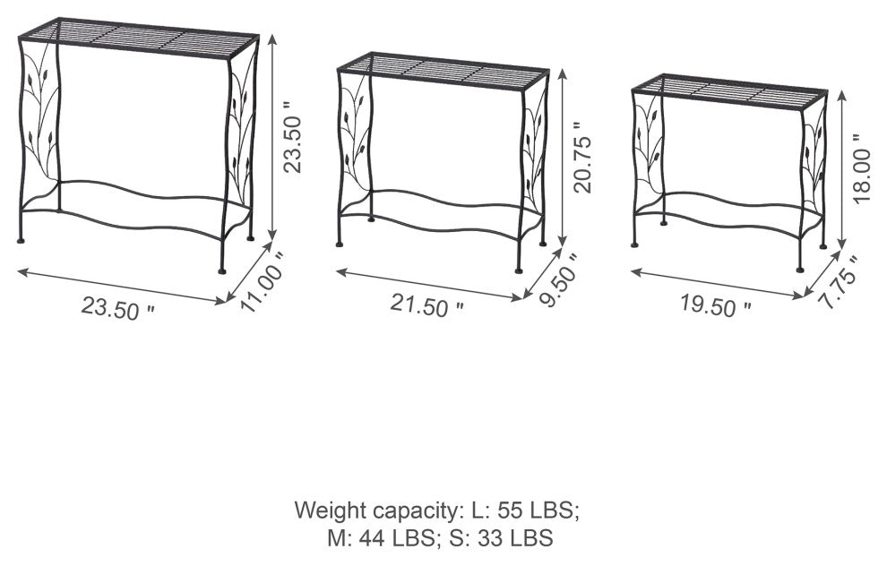 Rectangular Nesting Black Metal Plant Stand, Set of 3