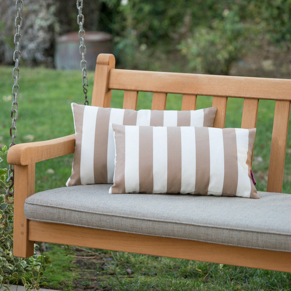 GDF Studio Coronado Outdoor Stripe Water Resistant Rectangular Pillow, Brown, Set of 2