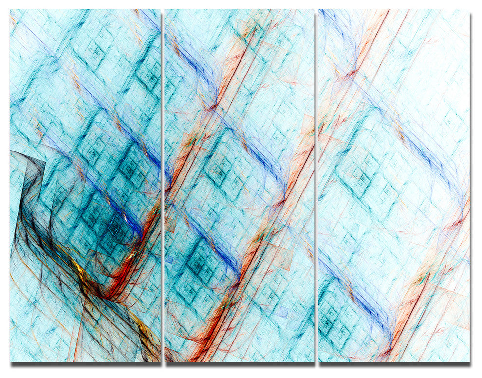 Light Blue Metal Grill, Abstract Art on Canvas, 36x28, 3 Panels