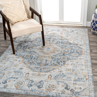 Shaemus Bohemian Medallion Low-Pile Machine-Washable Rug, Cream/Blue/Terra 5x8
