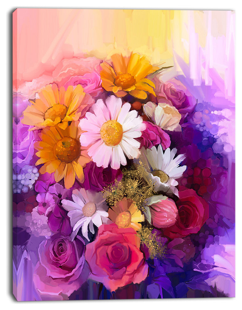 Colorful Bouquet of Different Flowers, Floral Canvas Art Print, 12"x20"