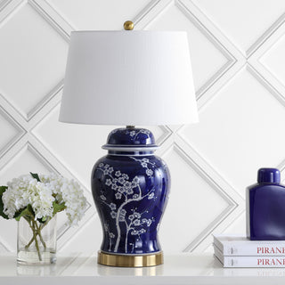 Gracie 29.5" Ginger Jar Ceramic, Metal LED Table Lamp, White, Navy
