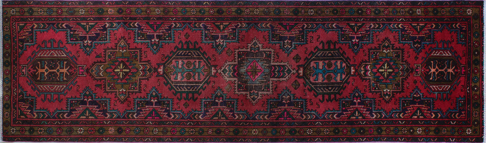 Fine Vintage Distressed Abzari Red Runner, 3'5x11'11