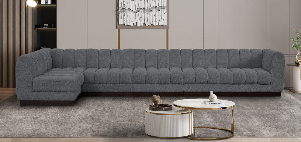 Quinn Chenille Upholstered 6-Piece L-Shaped Modular Sectional, Grey