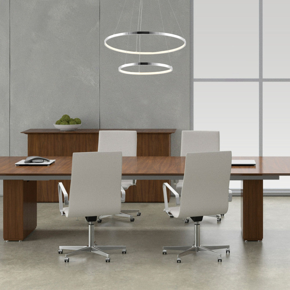 Circulo Metal Round Modern LED Pendant, Chrome, Width: 24"