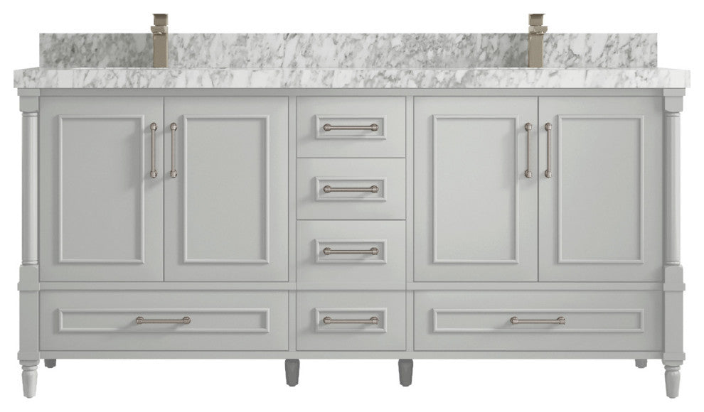 Aberdeen 72 Double Sink Bath Vanity in Coventry Gray 2" Carrara Marble