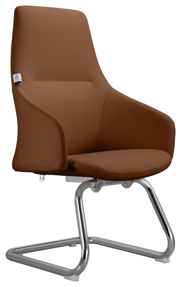 LeisureMod Celeste Leather Conference Office Chair With and Armrest, Dark Brown