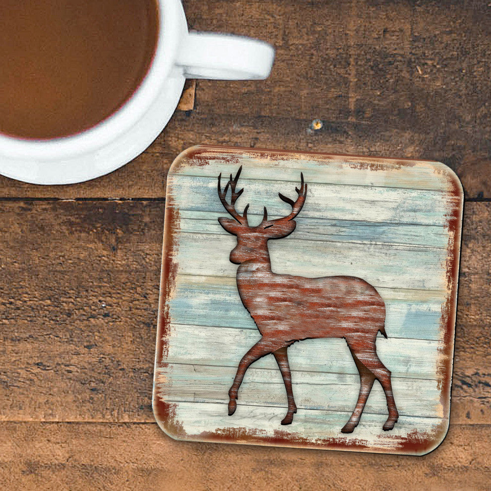 Deer Wooden Cork Coasters Gift Set of 4