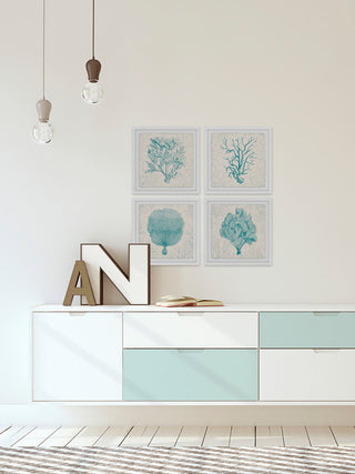 "Coral Group Quadriptych" Framed Painting Prints, 24"x24", 4-Piece Set