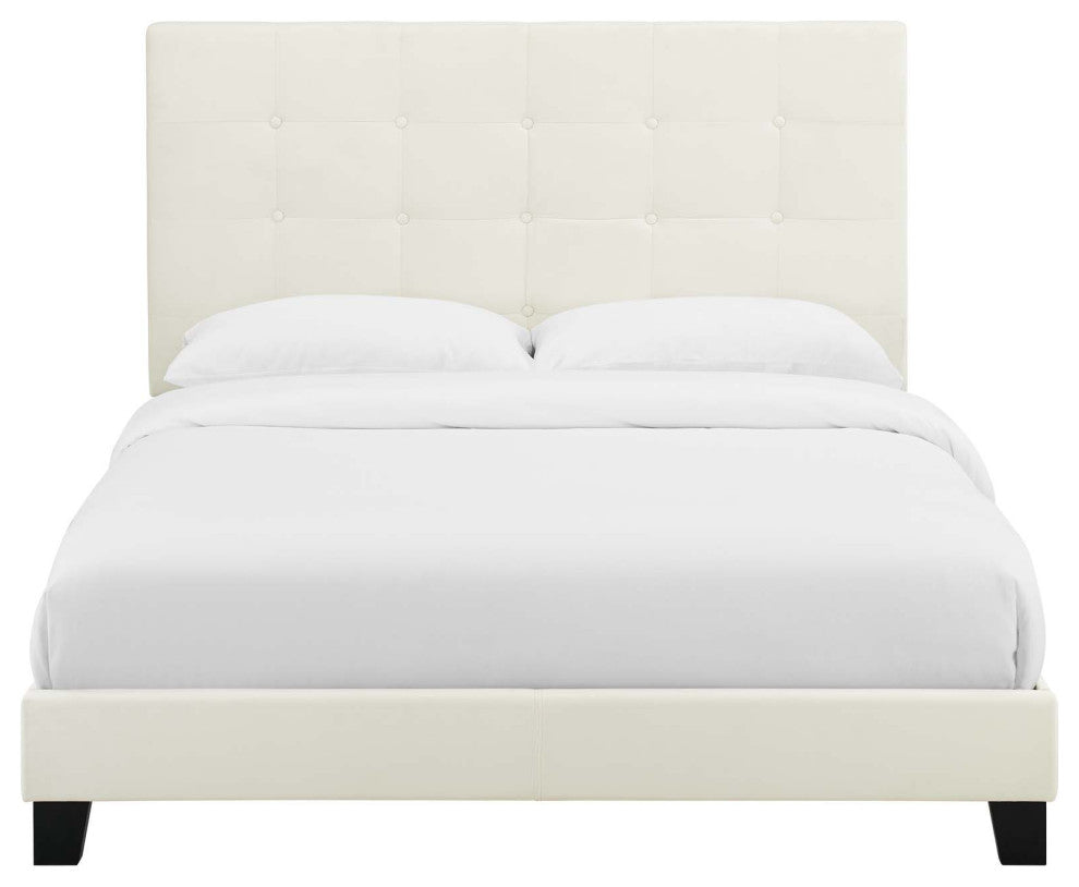 Melanie Full Tufted Button Upholstered Performance Velvet Platform Bed Ivory