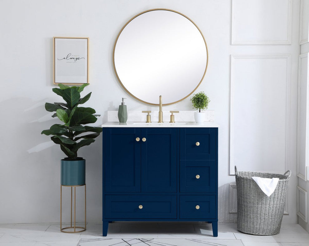 Sadie 36" Single Bathroom Vanity, Blue With Backsplash