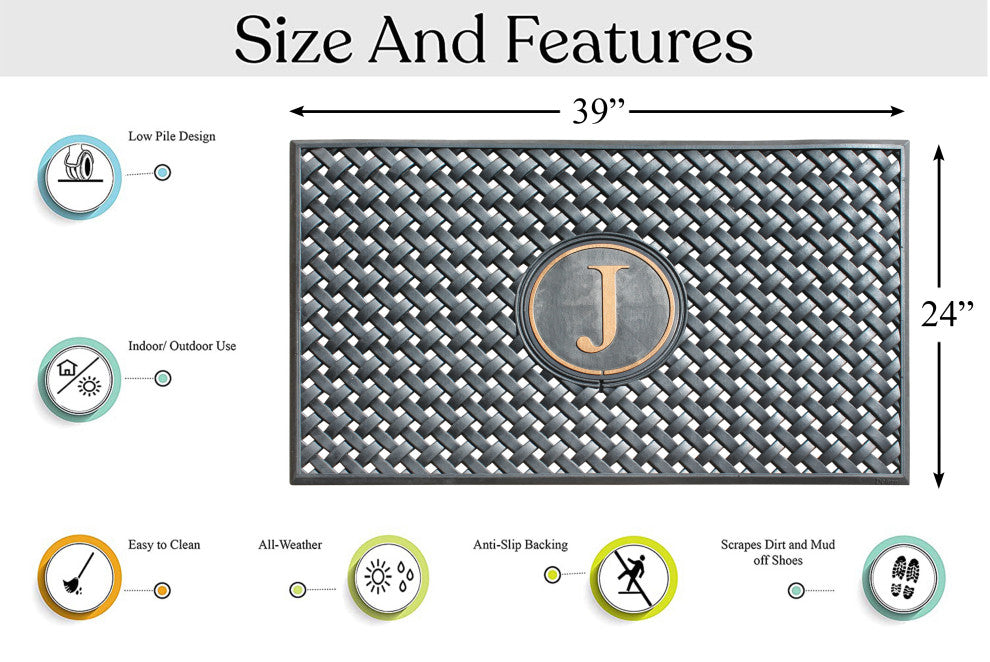A1HC 100% Rubber Monogrammed Heavy Duty Durable Doormat 24"x39"�, J
