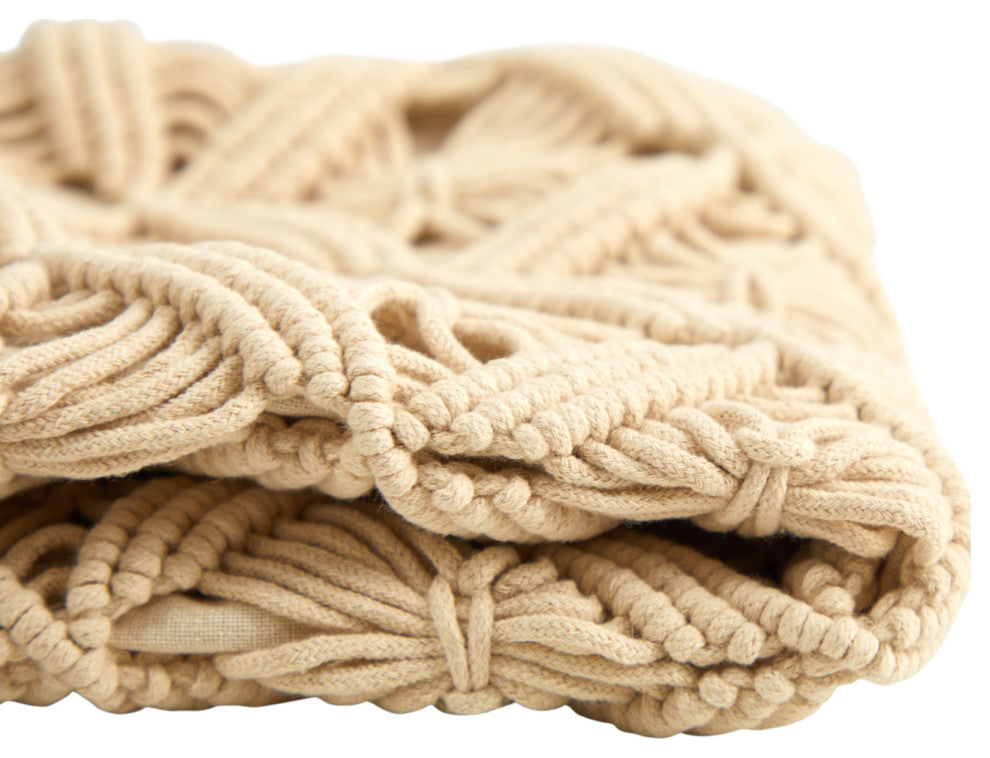 18" Boho Diamond Woven Macrame Decorative Pillow Cover