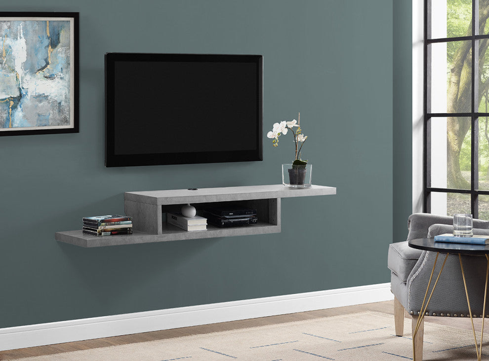 Asymmetrical Wall Mounted TV Console Entertainment Center Wall Decor 60-inch, Stone Gray