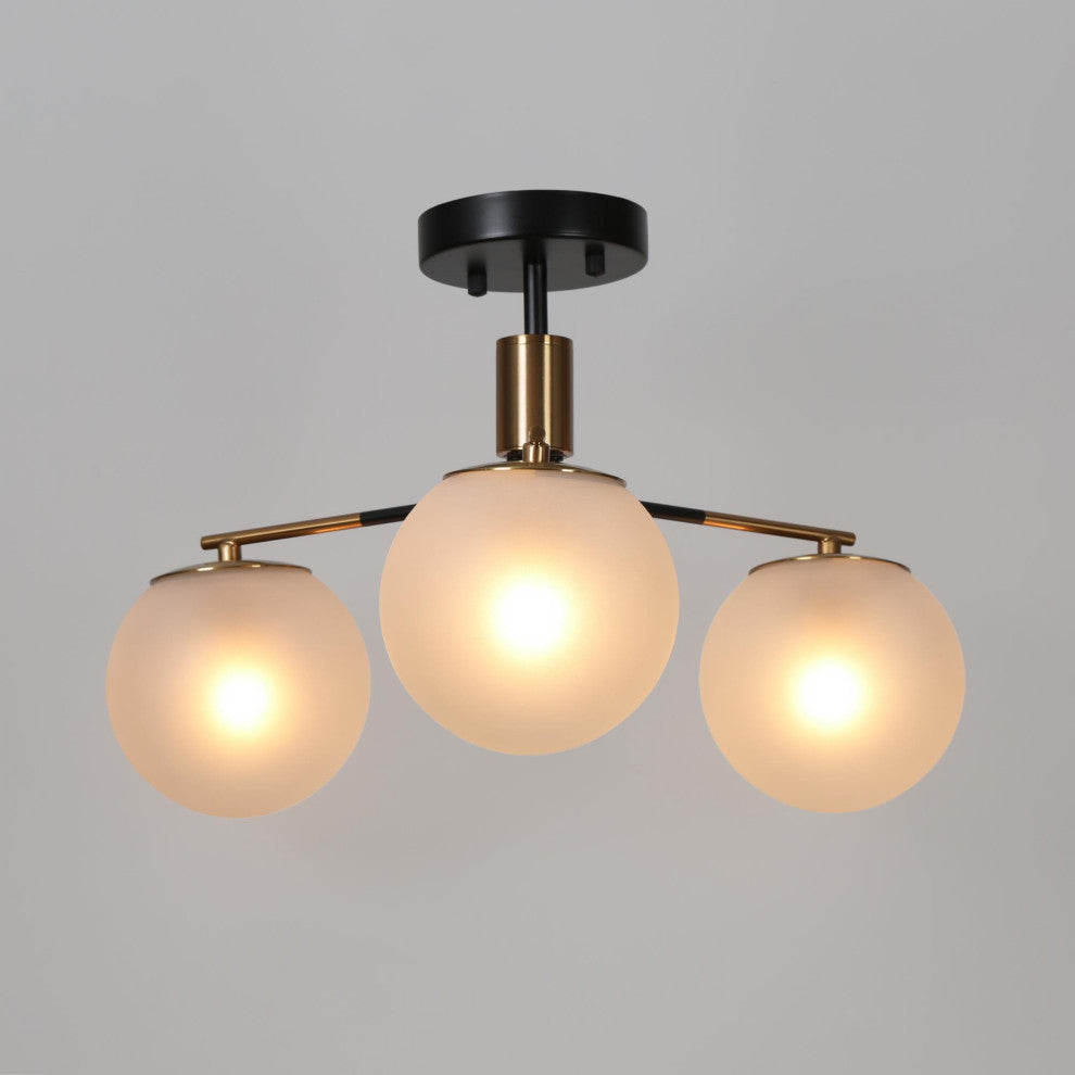 LNC 3-Light 19" Black and Polished Gold Globe Moder Semi-Flush Mount Light