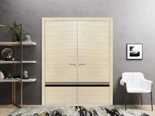 Solid French Double Doors 64 x 80 | Planum 0012 Natural Veneer with