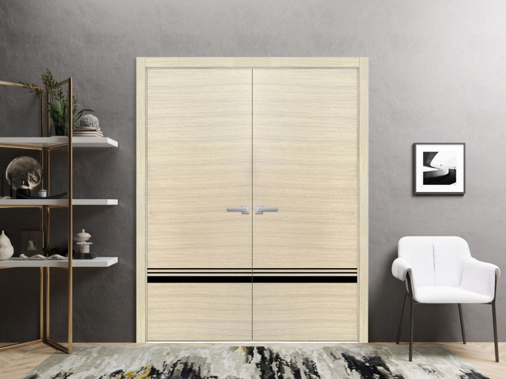 Solid French Double Doors 64 x 80 | Planum 0012 Natural Veneer with