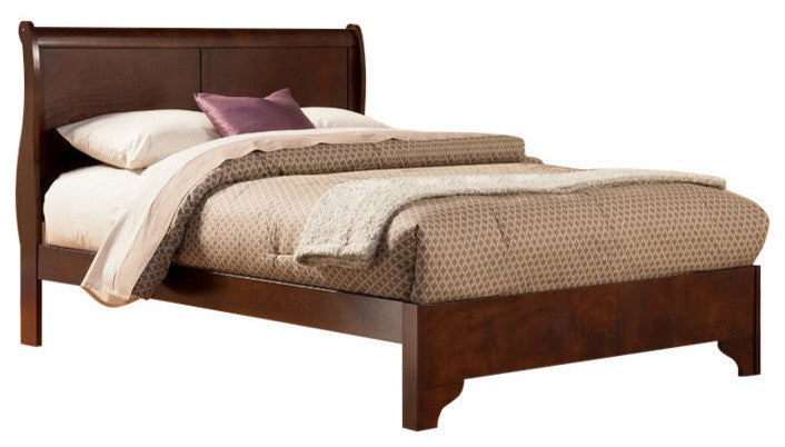 Benzara BM171936 Full Size Low Footboard Sleigh Bed In Rubberwood, Brown