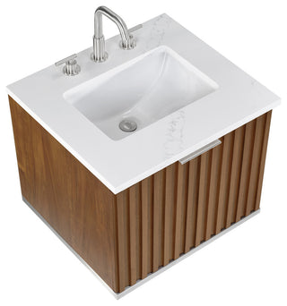 Terra Bathroom Vanity, Walnut/Brushed Nickel, 24", Calacatta Quartz Top