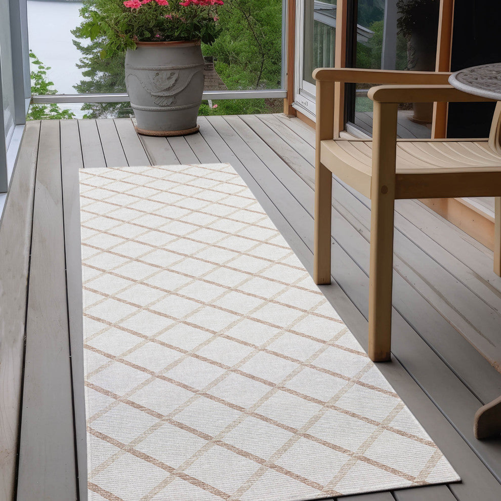 Indoor/Outdoor York YO1 Ivory Machine Washable 2'3" x 12' Rug