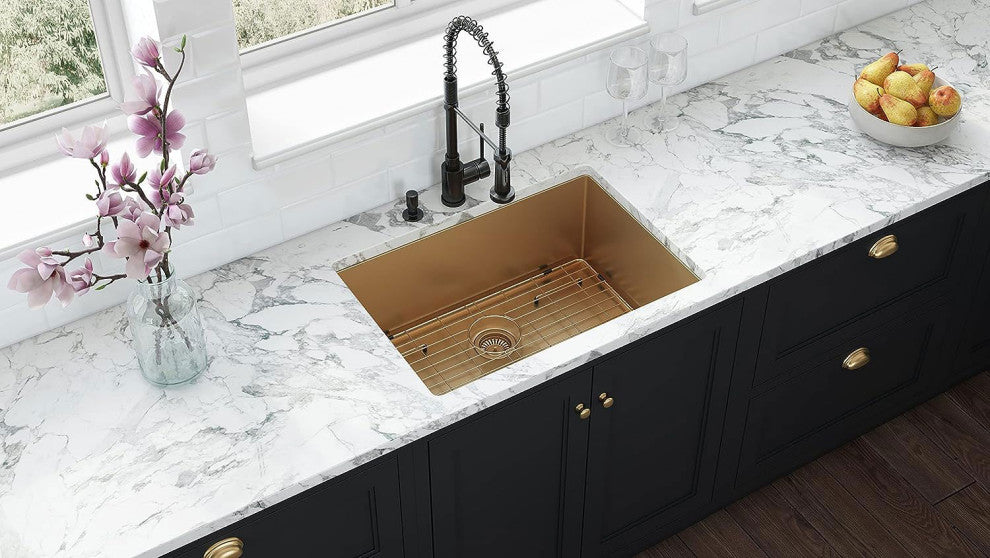 HIGOLD Single Bowl Undermount Kitchen Sink, 10", Nano, PVD Gold