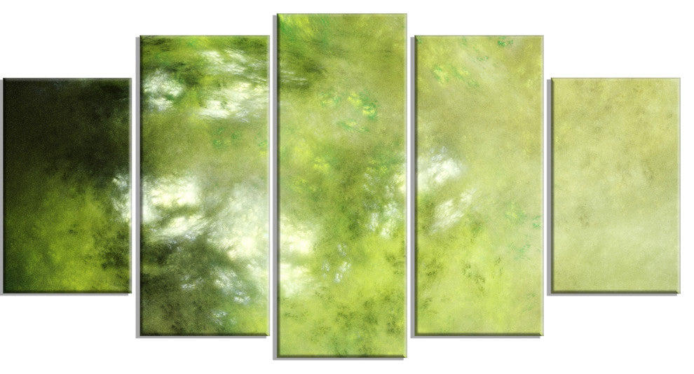 Blur Green Sky with Stars, Contemporary Canvas Art Print, 60"x32", 5 Panels