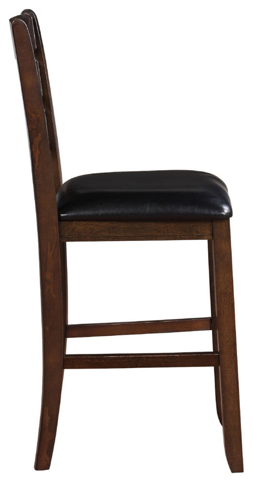 Set of 2 Black PU Counter Height Chair, Espresso Finish