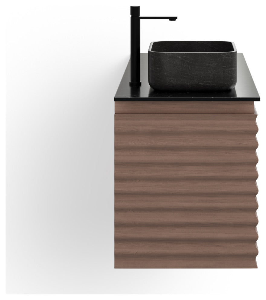 The Accordion Bathroom Vanity, Chestnut Oak, 60", Left Single Sink, Wall Mount