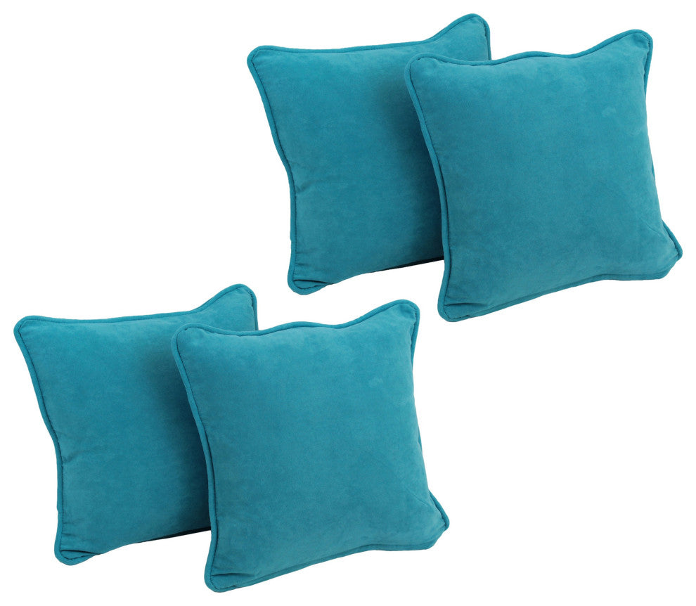 18" Double-Corded Solid Microsuede Square Throw Pillows, Set of 4, Aqua Blue