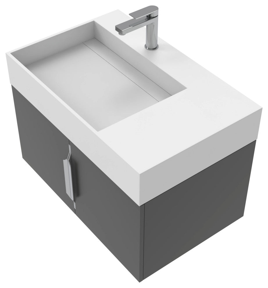 CastelloUSA Amazon 30" Left Wall Mounted Bathroom Vanity Set, Black, White Top, Chrome Handles