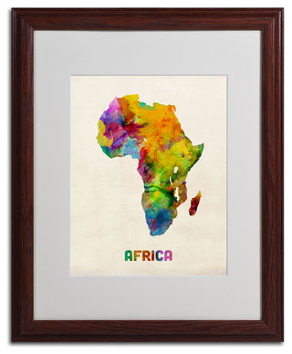 'Africa Watercolor Map' Matted Framed Canvas Art by Michael Tompsett
