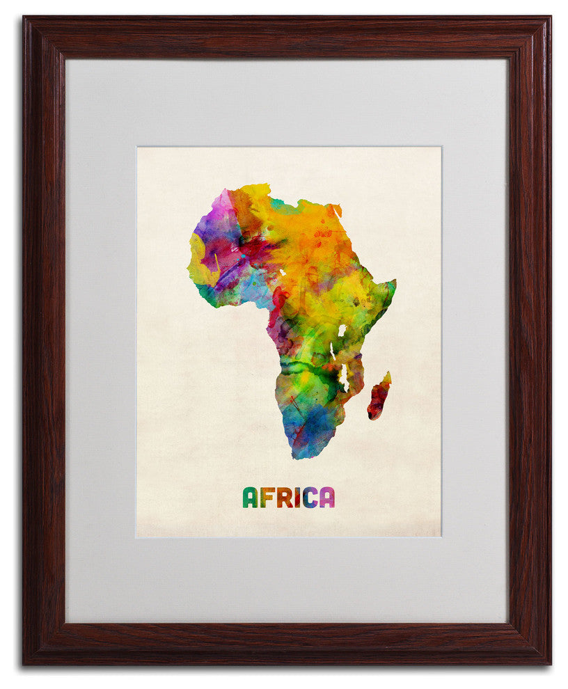 'Africa Watercolor Map' Matted Framed Canvas Art by Michael Tompsett