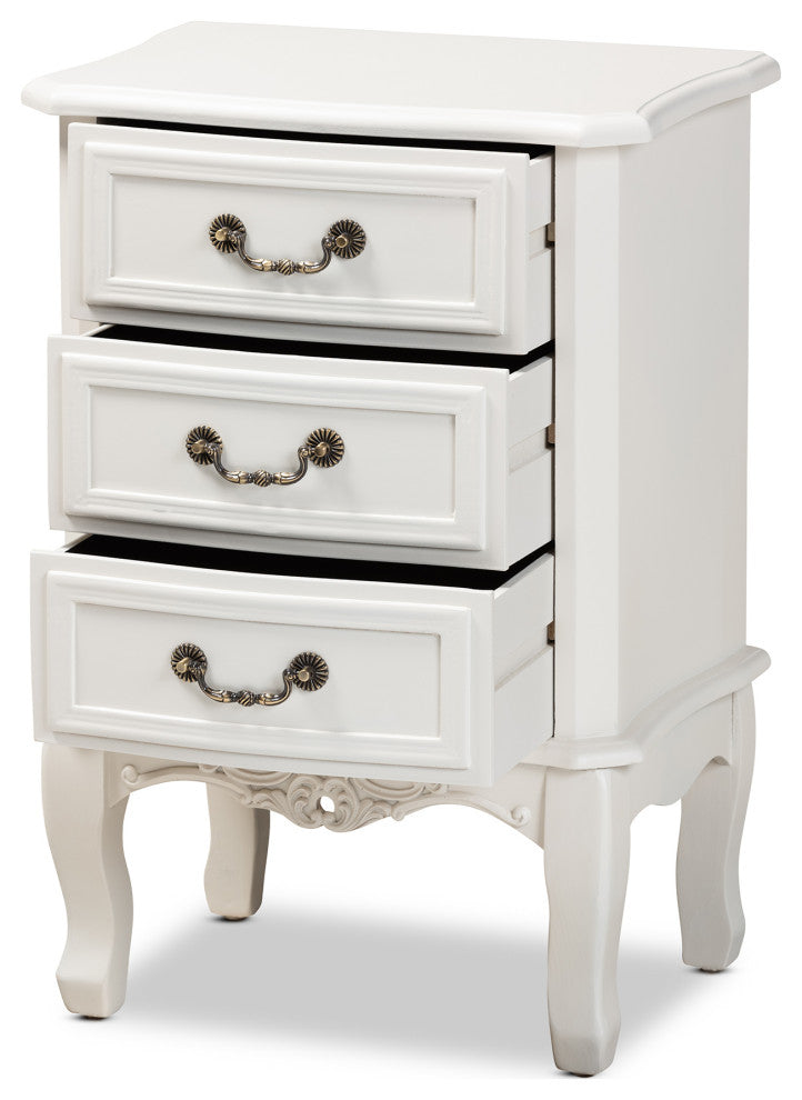 Gabrielle Traditional French Country White-Finished 3-Drawer Wood Nightstand