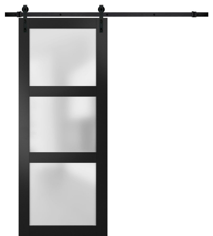 Barn Door 42 x 96 Frosted Glass, Lucia 2552 Matte Black, 8FT Rail