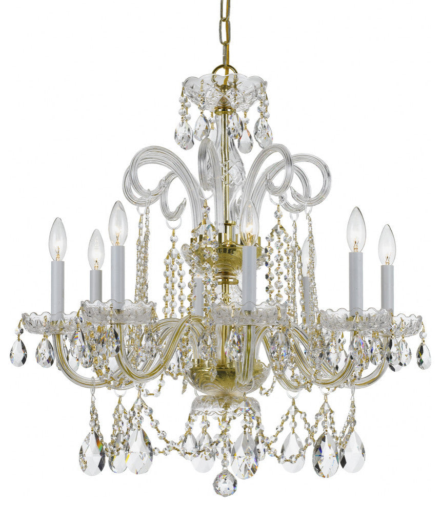 Crystorama 5008-PB-CL-MWP, 8-Light Chandelier, Polished Brass