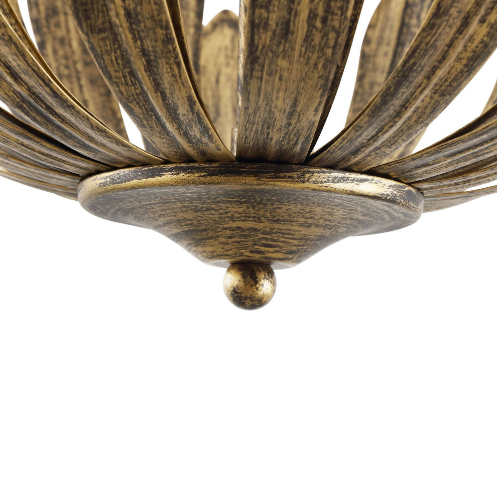 15" 3-Light Antique Gold Leaf Semi-Flush Mount Ceiling Light