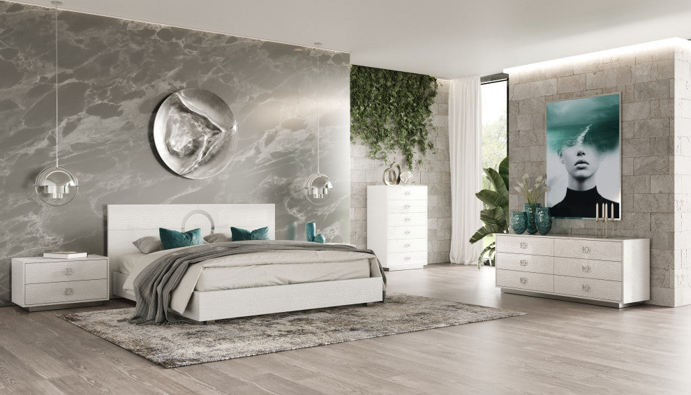 AandX Victoria White Crocodile Lacquer 6-Drawer Chest