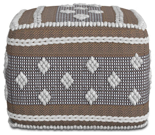 Mapleton Outdoor/Indoor Pouf, White, Beige, Gray Polystyrene Filling