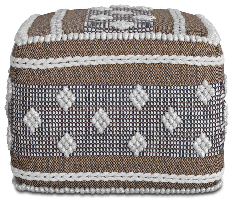 Mapleton Outdoor/Indoor Pouf, White, Beige, Gray Polystyrene Filling