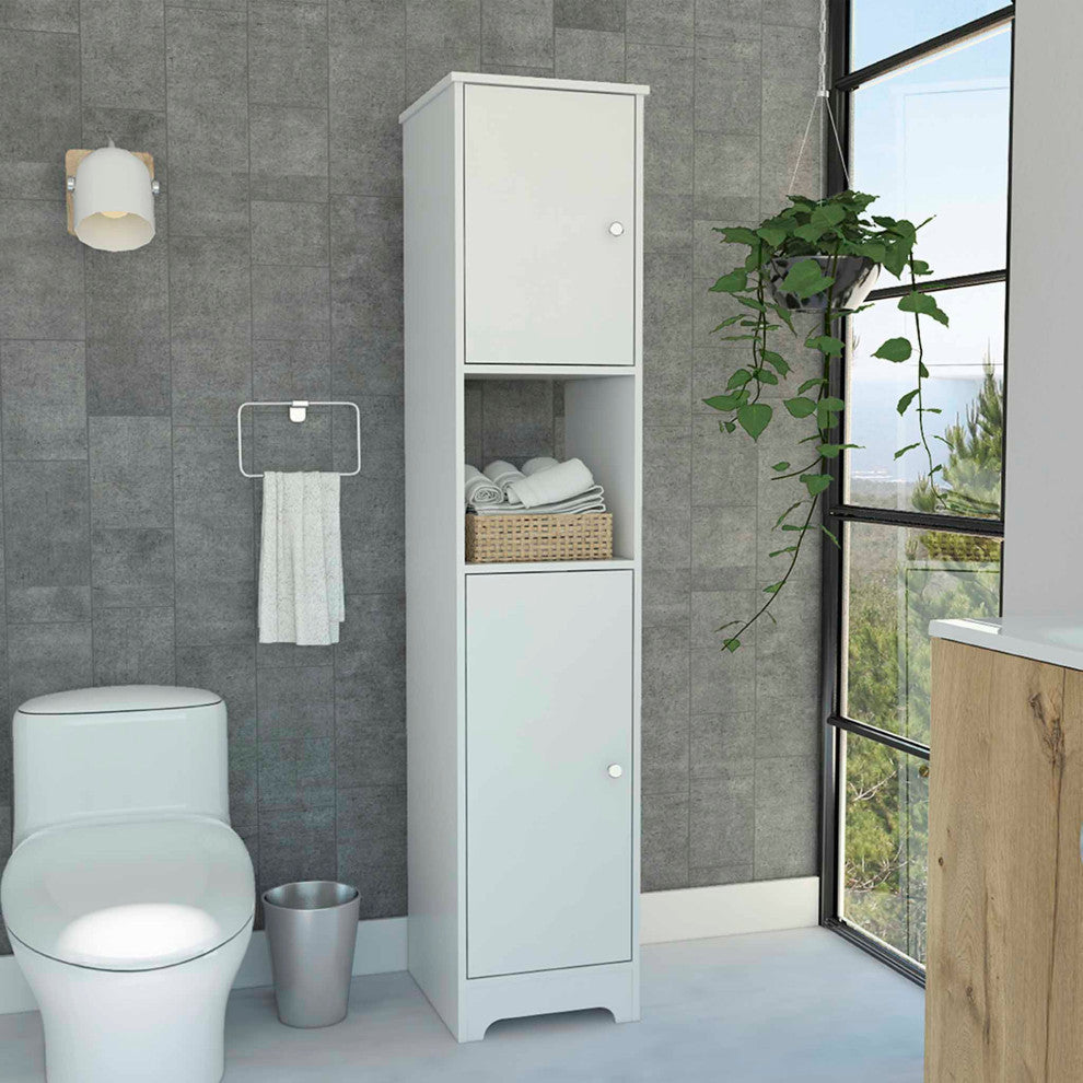 Charlotte Linen Cabinet with 2 Single Door Cabinets and Open Shelf, White