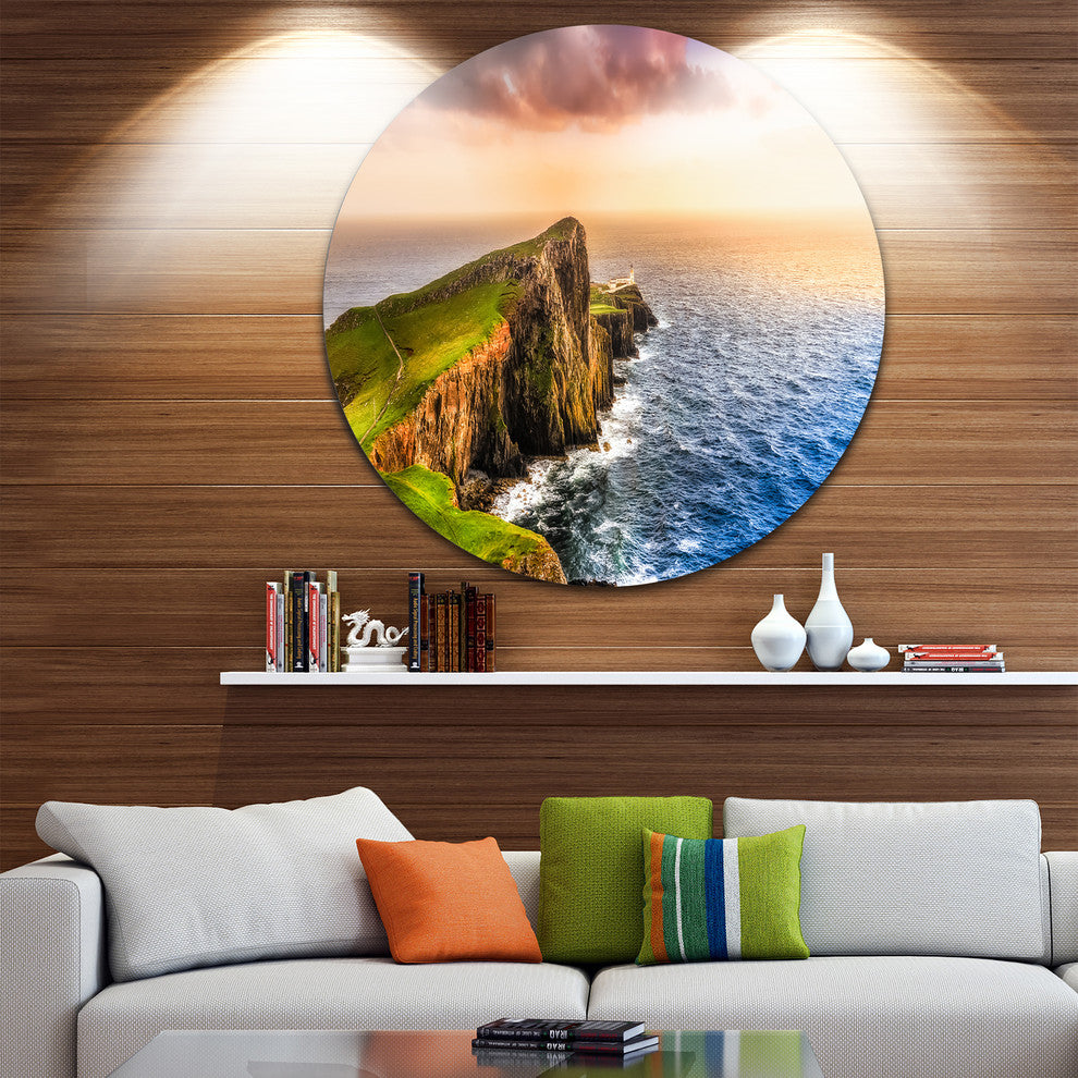 Ocean Cost At Sunset, Photography Round Metal Wall Art, 11"