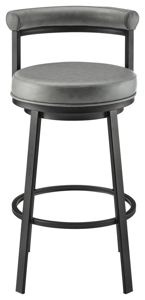 Neura Swivel Counter or Bar Stool in Black Finish and Grey Faux Leather