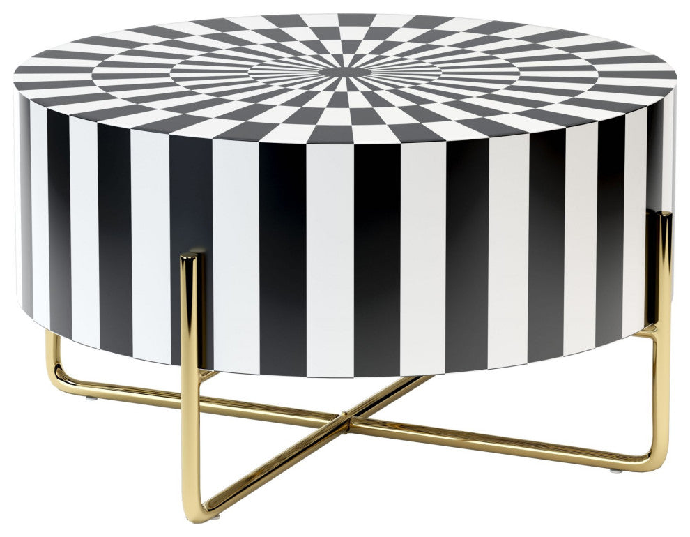 Coffee Table, Round, Metal Iron, Black, White, Gold, Lounge Lobby Hospitality