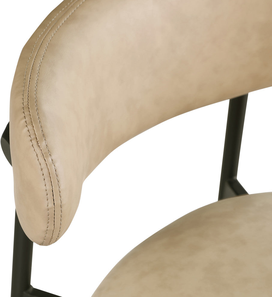 Lupita Upholstered Counter Stool, Tan, Vegan Leather, Matte Black, Set of 2